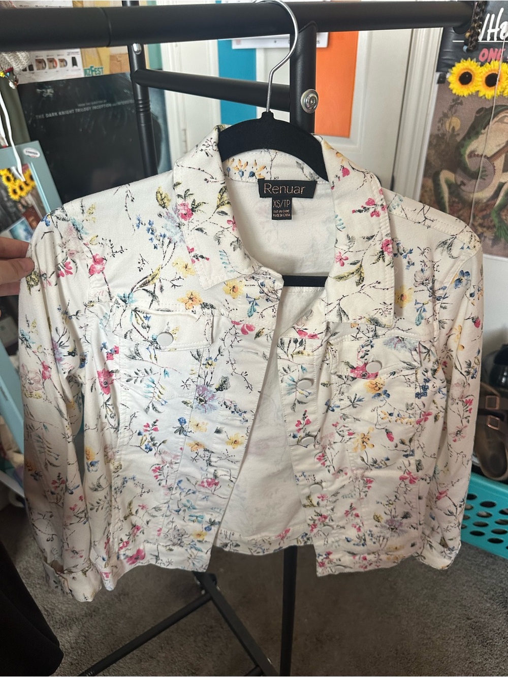Renuar White Floral Cropped Denim Jacket